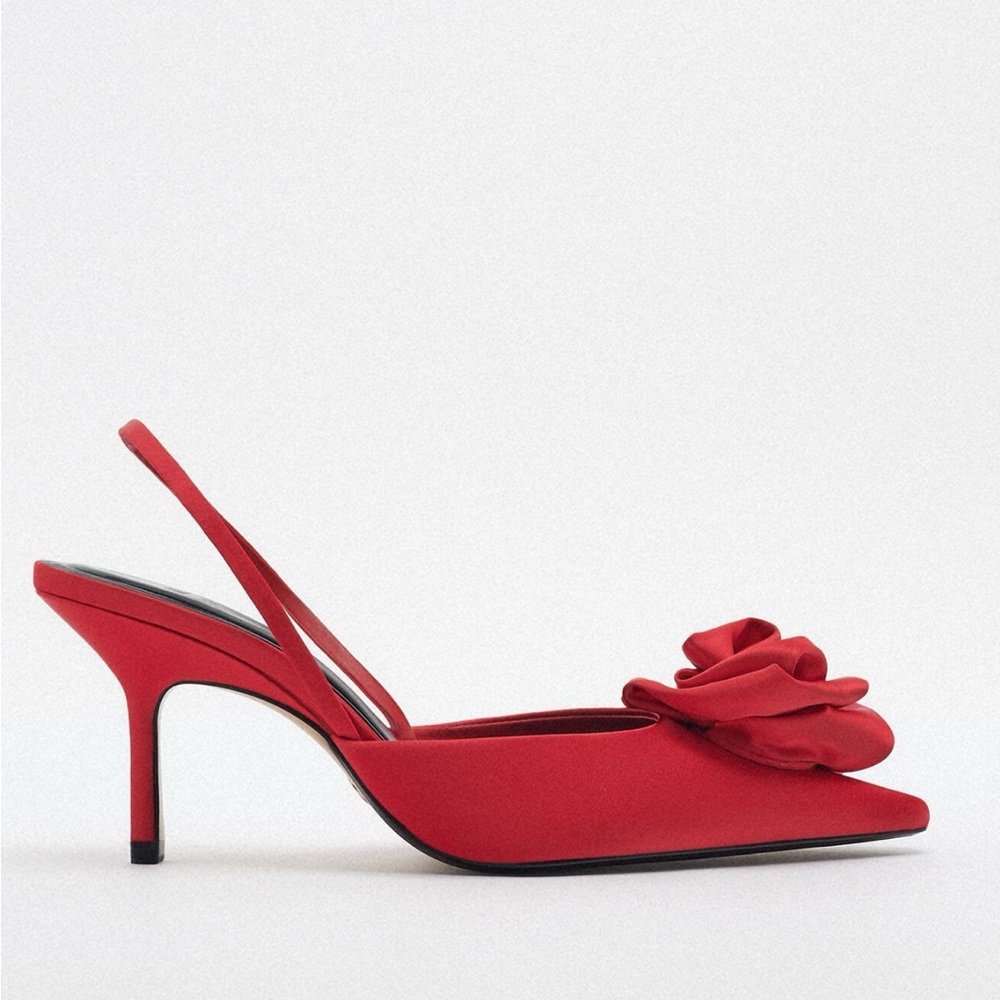 Zara Red Floral Slingback Heels